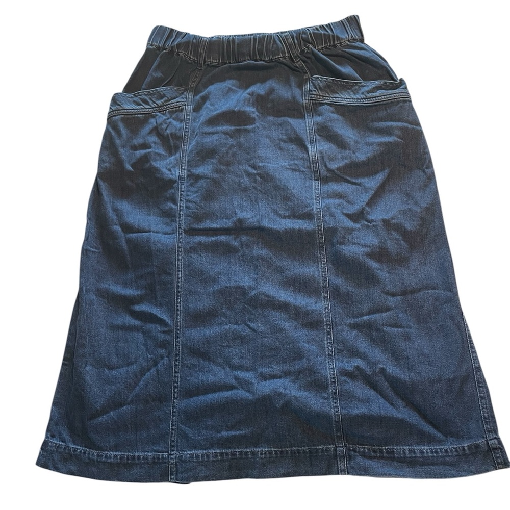 St. John's Bay Dark Blue Denim Midi Skirt with Elastic Waist
